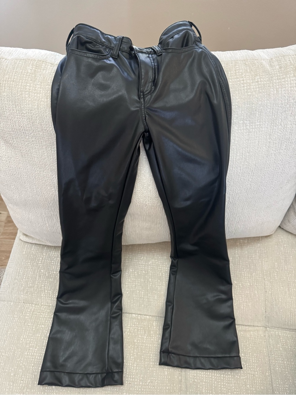 abercrombie kids Black High-Rise Faux Leather Flare Jeans